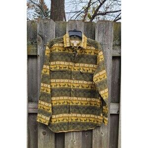 Men's Woolrich Deer Blanket Stripe Chamois Long Sleeve Shirt M Aztec Earth Tone